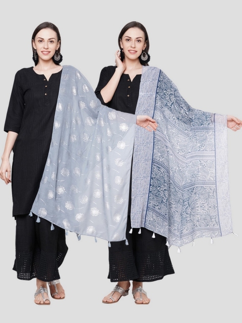 

Get Wrapped Women Grey Printed Scarves Pack of 2