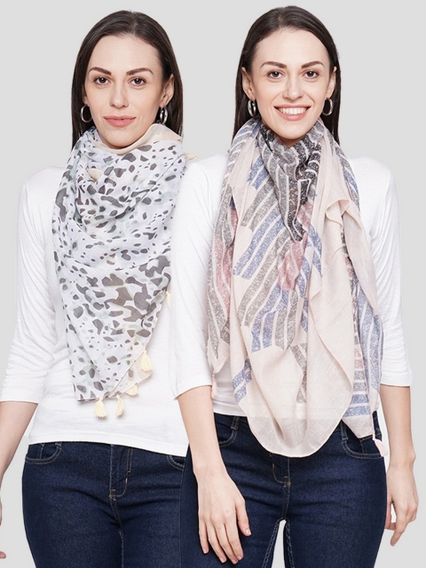 

Get Wrapped Women Multi Coloured Printed Scarves Pack of 2, White
