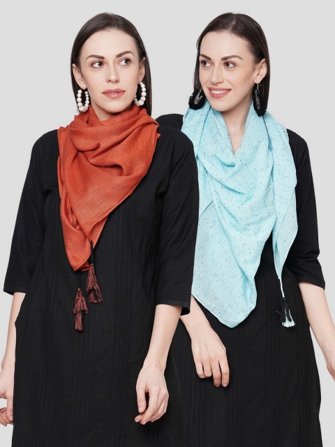 

Get Wrapped Women Orange & Blue Self Design Scarves Pack of 2