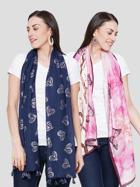 

Get Wrapped Women Multi Coloured Printed Scarves Pack of 2, Blue