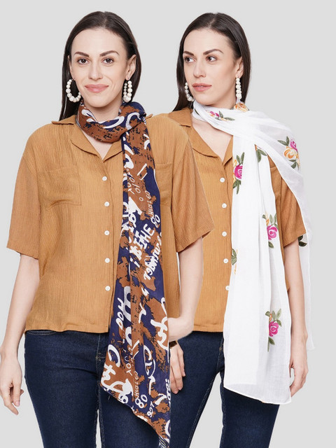 

Get Wrapped Women Multi Coloured Printed Scarves Pack of 2, Brown