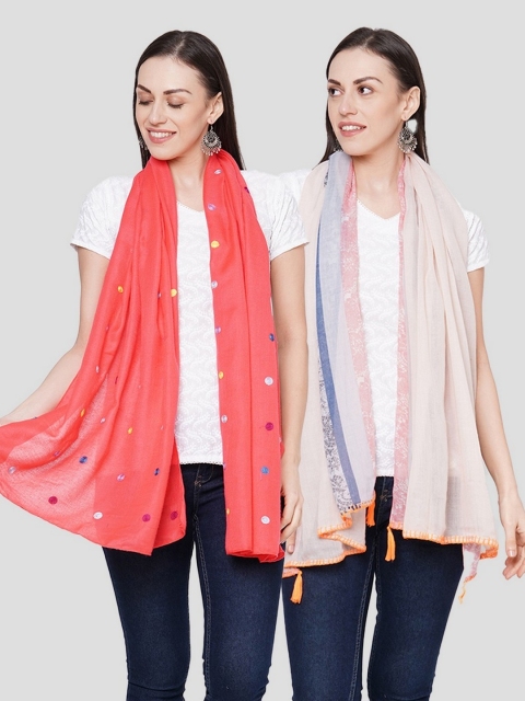 

Get Wrapped Women Pink Printed Scarves Pack of 2