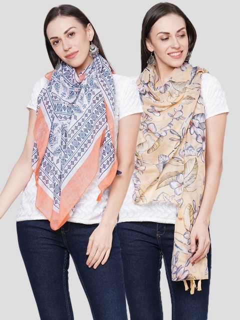 

Get Wrapped Women Multi Coloured Printed Scarves Pack of 2, Yellow
