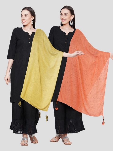 

Get Wrapped Women Yellow Self Design Scarves Pack of 2