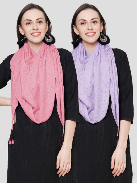 

Get Wrapped Women Purple Self Design Scarves Pack of 2