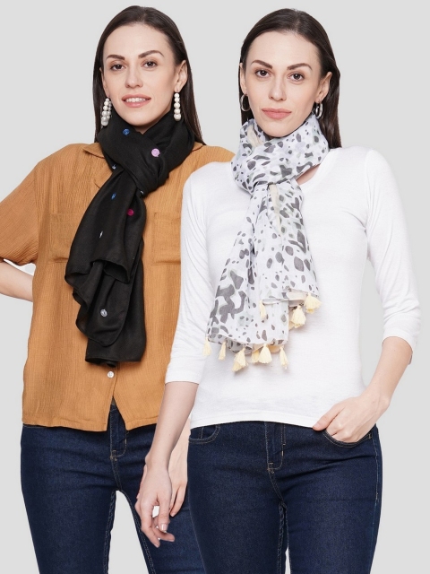 

Get Wrapped Women Black Printed Scarves Pack of 2