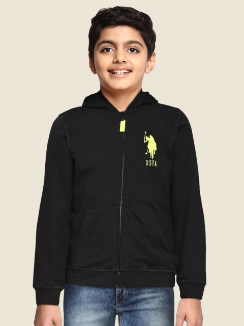 

U.S. Polo Assn. Kids Boys Black & Yellow Solid Hooded Sweatshirt