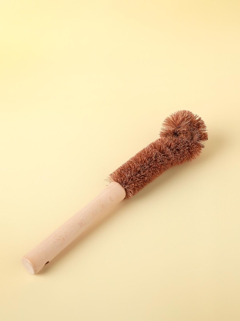 

YOYOSO Set Of 2 Brown & Beige L-shaped Wooden Bowl & Pot Brush