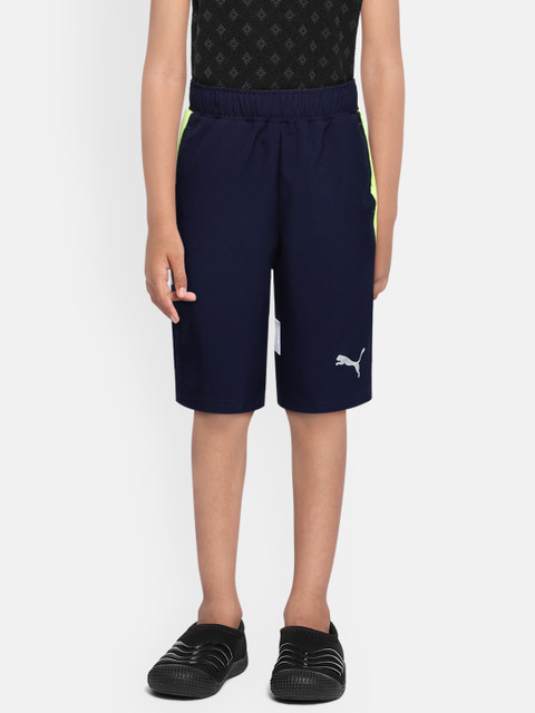 

Puma Boys Navy Blue Striped Active Regular Fit Sports Shorts