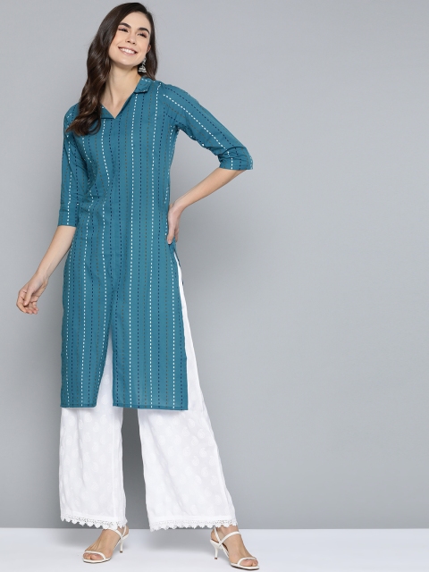 

HERE&NOW Women Blue & White Striped Straight Kurta