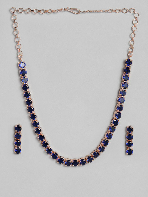

justpeachy Navy Blue Gold-Plated AD Studded Jewellery Set