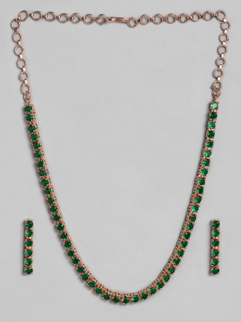 

justpeachy Navy Blue Gold-Plated AD Studded Jewellery Set, Green