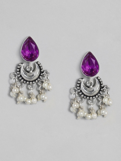 

justpeachy Purple Silver-Plated Oxidised Teardrop Shaped Chandbalis