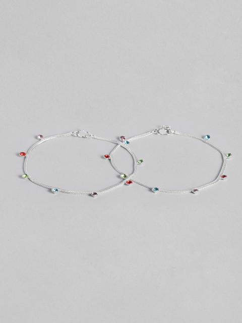 

justpeachy Silver-Plated Stone-Studded Anklets