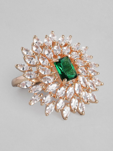 

justpeachy Green Rose Gold Plated Stone Studded Non-Adjustable Finger Ring
