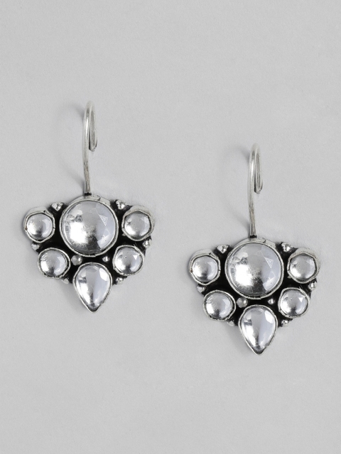 

justpeachy Silver-Plated Stone Studded Geometric Drop Earrings