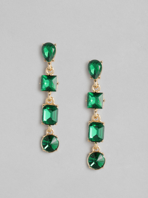 

justpeachy Green & Gold-Plated Embellished Classic Drop Earrings
