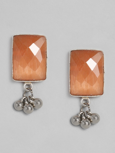 

justpeachy Peach-Coloured Silver-Plated Rectangular Drop Earrings