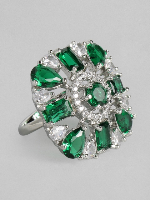 

justpeachy Green Silver-Plated AD Studded Adjustable Finger Ring