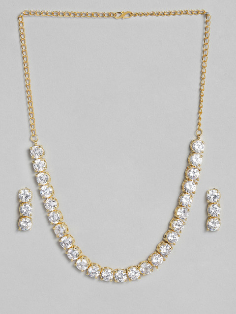 

justpeachy White Gold-Plated AD Studded Jewellery Set