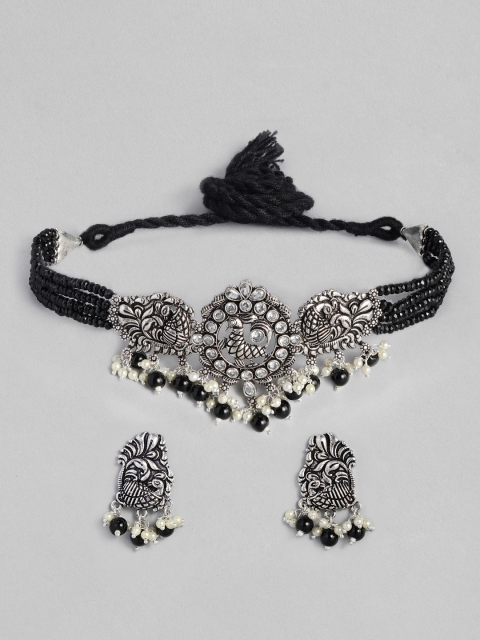 

justpeachy Oxidized Silver-Plated Stone-Studded Jewellery Set