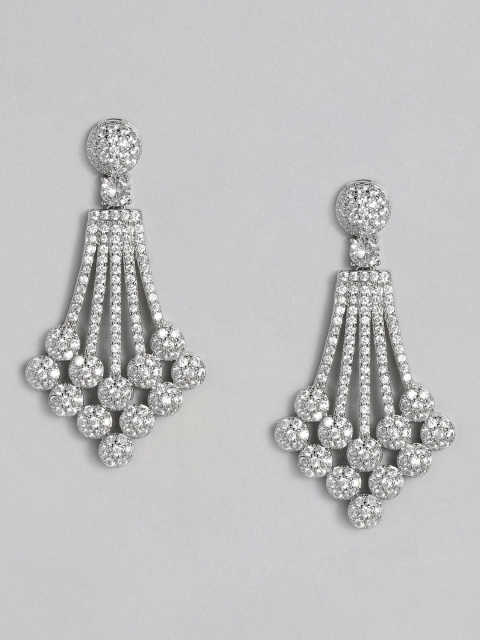 

justpeachy Silver-Toned Rhodium-Plated Contemporary Drop Earrings