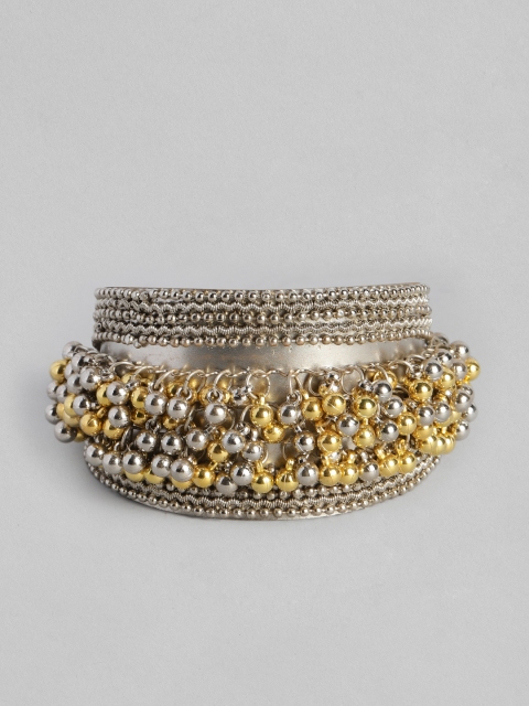 

justpeachy Gold-Toned Silver-Plated Oxidized Cuff Bracelet
