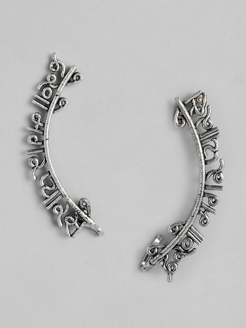 

justpeachy Silver-Plated Oxidised Quirky Ear Cuffs