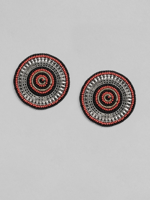 

justpeachy Silver-Plated & Red Handcrafted Circular Studs