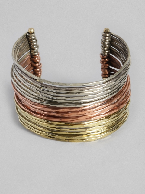

justpeachy Silver & Rose Gold-Toned Gold-Plated Handcrafted Cuff Bracelet