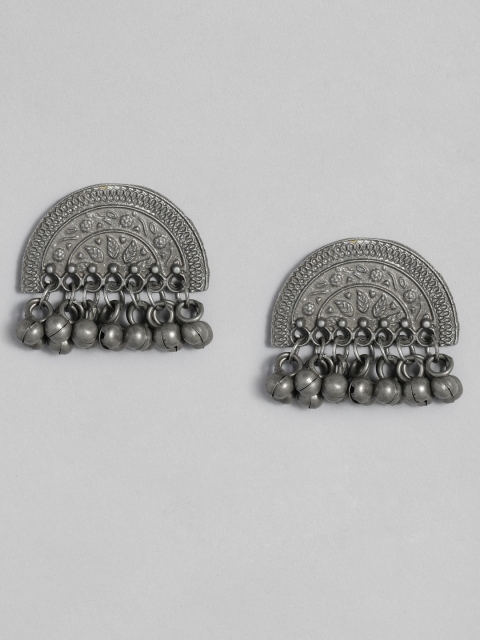 

justpeachy Silver-Plated Oxidised Contemporary Studs