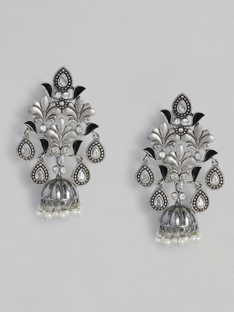 

justpeachy Black & Silver-Plated Contemporary Oxidised Jhumkas