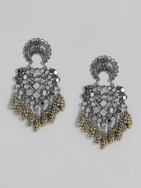 

justpeachy Silver-Plated Oxidised Contemporary Drop Earrings