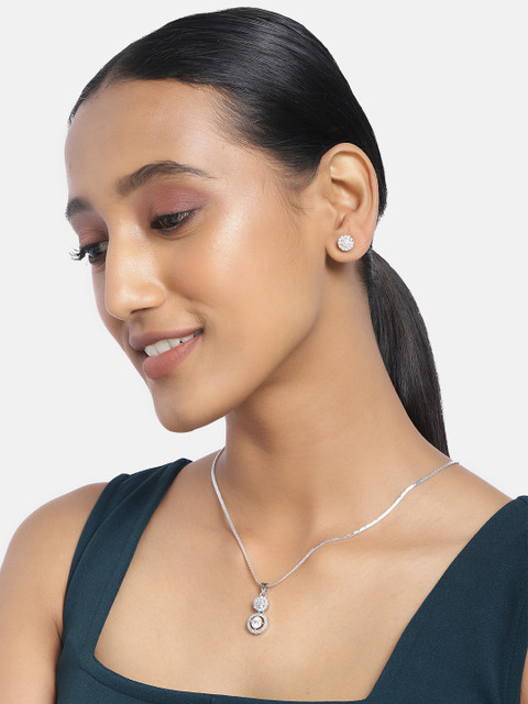 

justpeachy Silver-Toned Rhodium-Plated Studded Jewellery Set