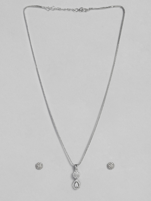 

justpeachy Silver-Toned Rhodium-Plated Studded Jewellery Set