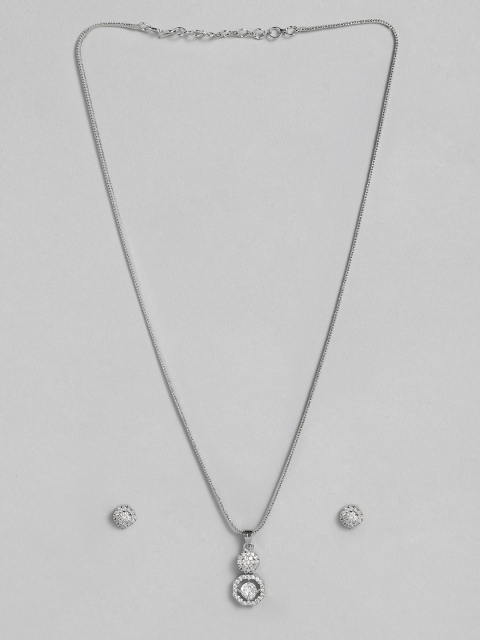 

justpeachy Silver-Toned Rhodium-Plated Studded Jewellery Set