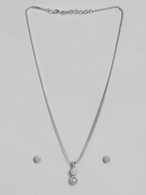 

justpeachy Silver-Toned Rhodium-Plated Studded Jewellery Set