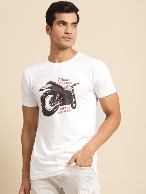 

Bewakoof Men White & Charcoal Grey Biker Print Round Neck T-shirt