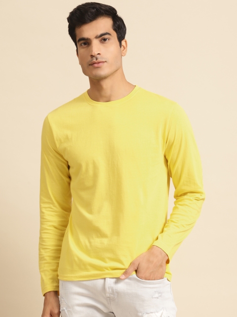 

Bewakoof Men Yellow Solid Round Neck Cotton T-shirt