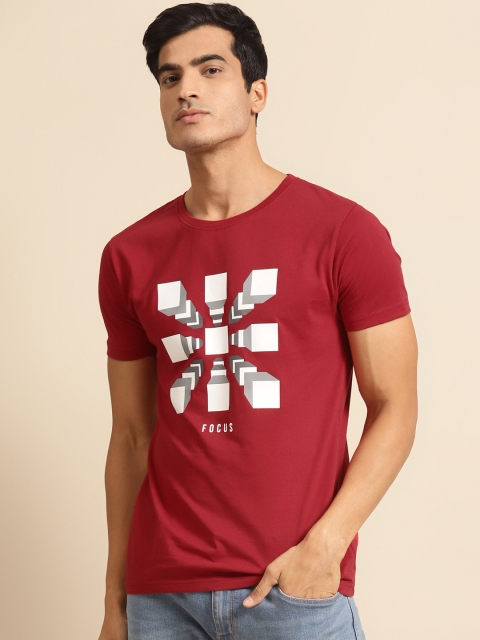 

Bewakoof Men Maroon & White Printed Round Neck Pure Cotton T-shirt with Notepad