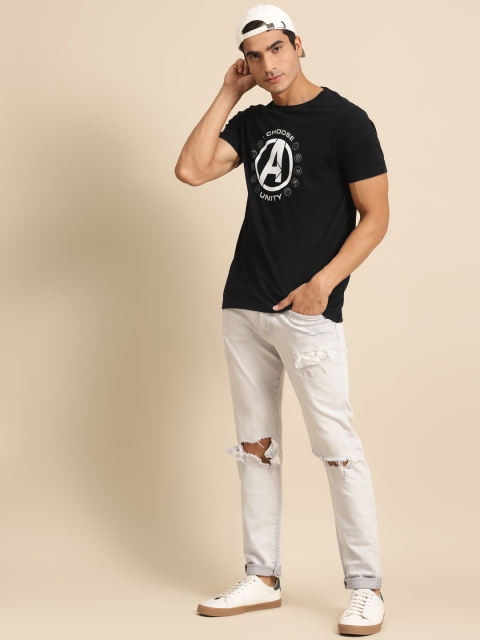 

Bewakoof Men Black & White Avengers Print Round Neck Cotton T-shirt