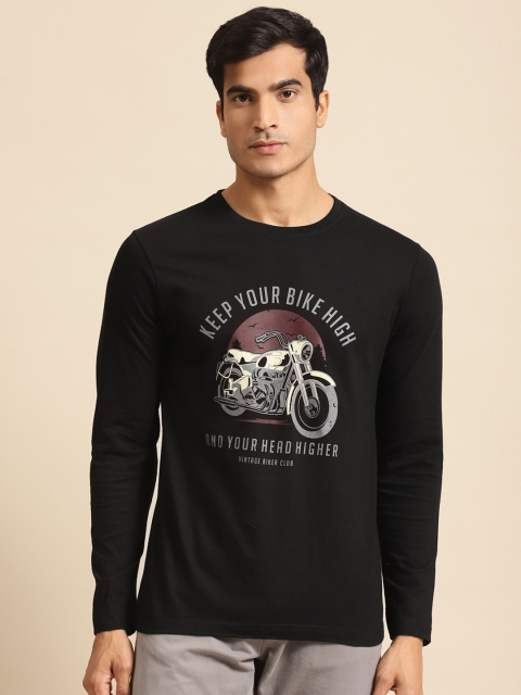 

Bewakoof Men Black & Off-White Biker Printed Pure Cotton Round Neck T-shirt