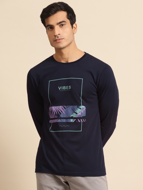 

Bewakoof Men Navy Blue Printed Pure Cotton Round Neck T-shirt