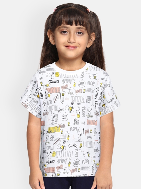 

Puma Girls White X PEANUTS AOP Printed Round Neck T-shirt