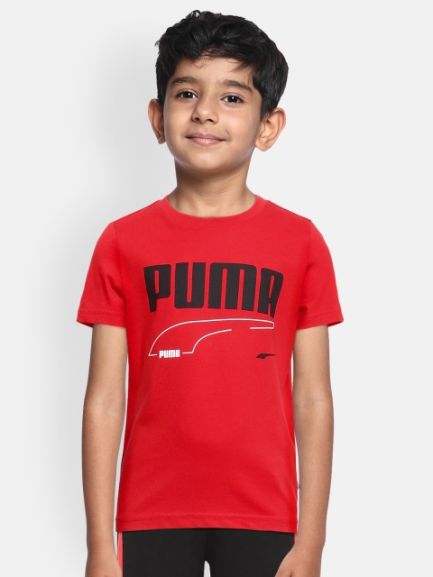 

Puma Boys Red Printed Round Neck Pure Cotton T-shirt