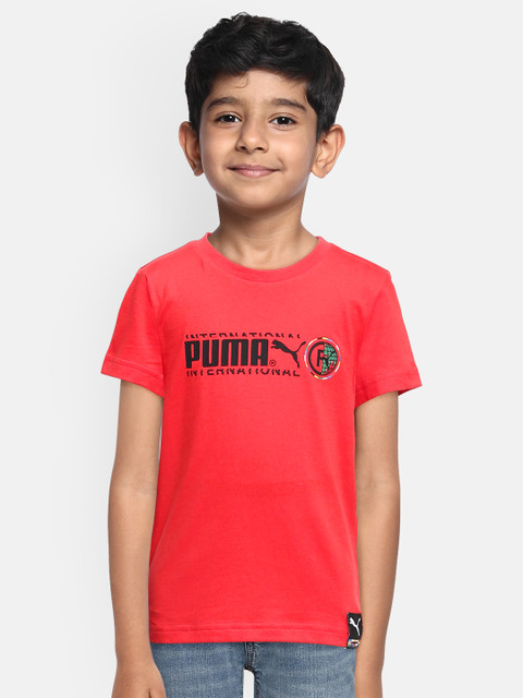 

Puma Boys Red INTL Printed Round Neck Pure Cotton T-shirt