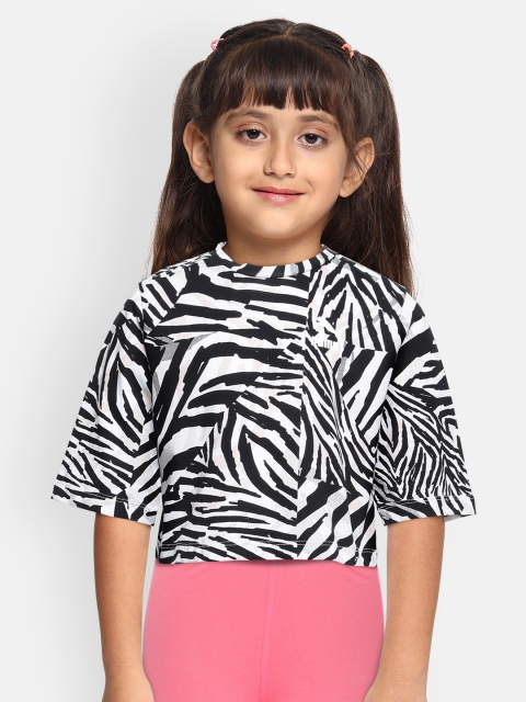

Puma Girls Black White Printed Round Neck Pure Cotton T-shirt