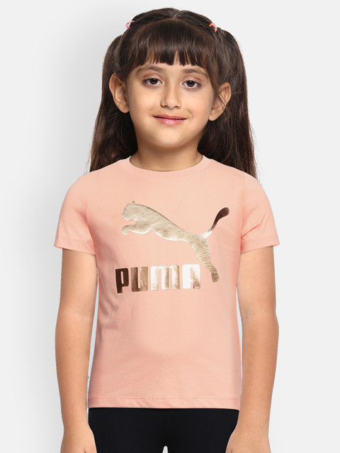 

Puma Girls Pink Printed Pure Cotton Classics Round Neck Pure Cotton T-shirt