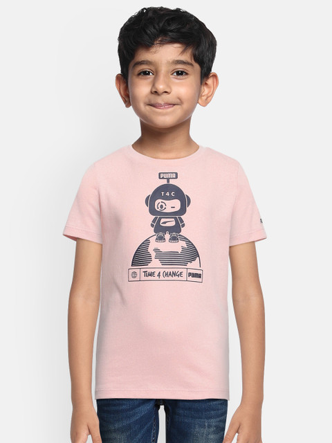

Puma Boys Nude Pink T4C Printed Round Neck Pure Cotton T-shirt