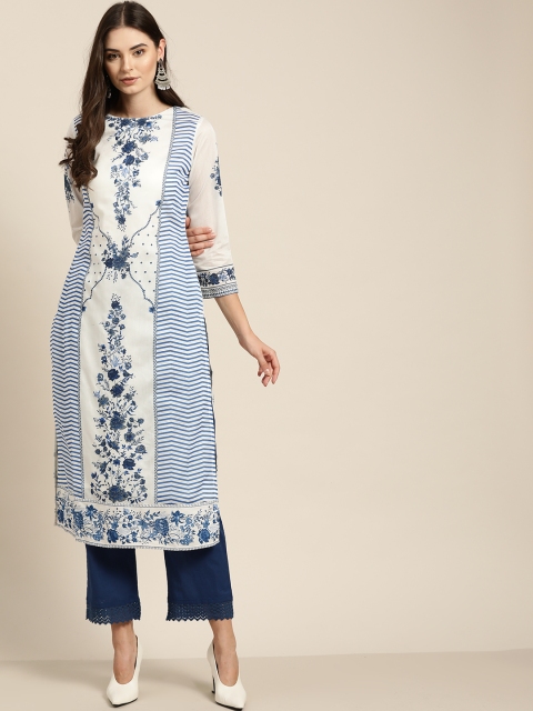 

Moda Rapido Women White & Blue Ethnic Motifs Printed Kurta